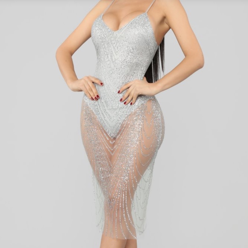 My New Love Glitter Midi Dress - Silver